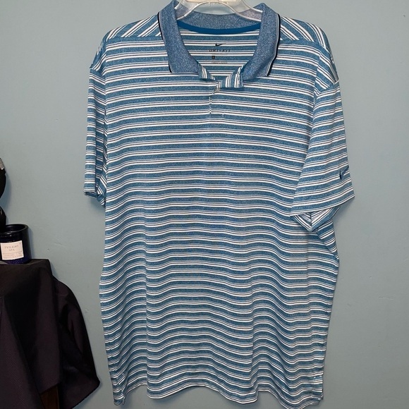 Nike Dri-Fit Collared Striped Short Sleeve Shirt Size XL - Picture 1 of 5